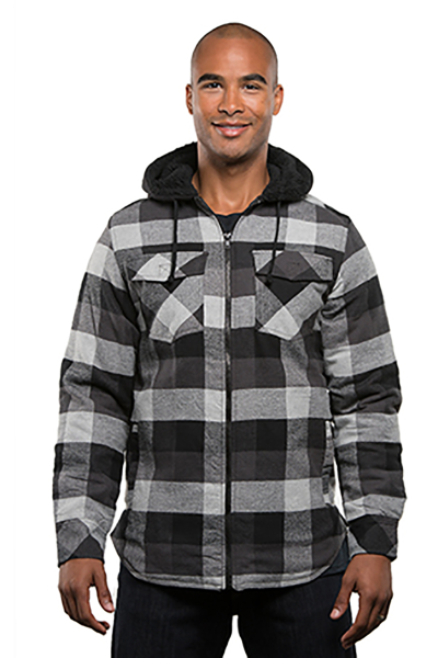Mens Sherpa Lined Hooded Flannel Jacket